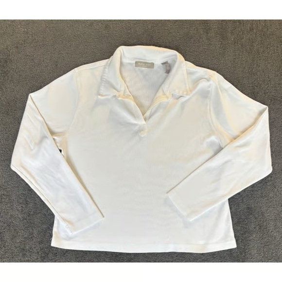 Tops - White Collared Long Sleeve Ribbed Top